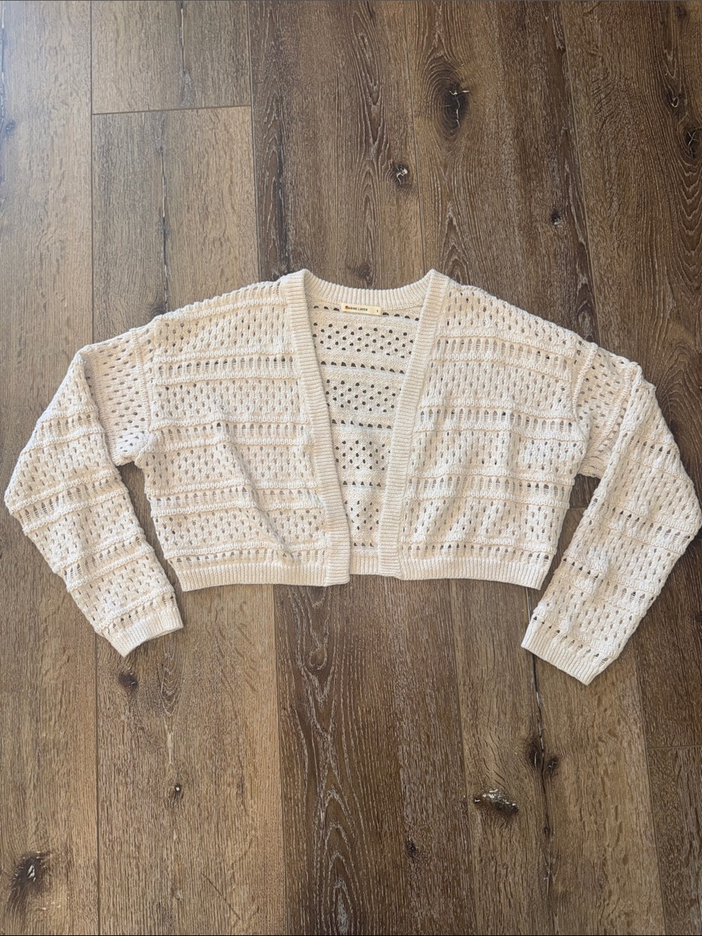 Marine Layer Cropped Openwork Knit Cardigan - Cream